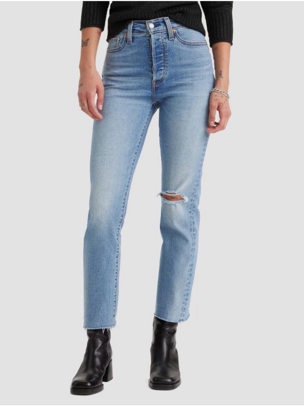 Levi's “ Wedgie” High-Rise Straight Leg Jeans with Knee Rip